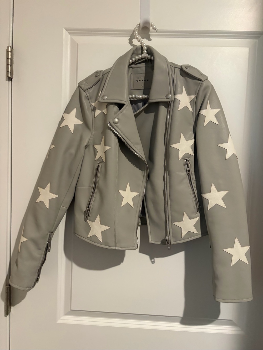 Blank NYC Gray Star-Print Moto Jacket